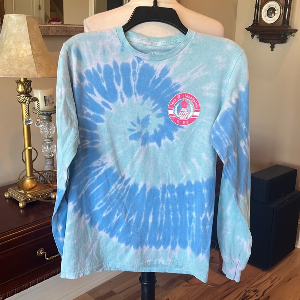 Beachy Hippie Blue Tie-Dye Smiley Face Long Sleeve Tee